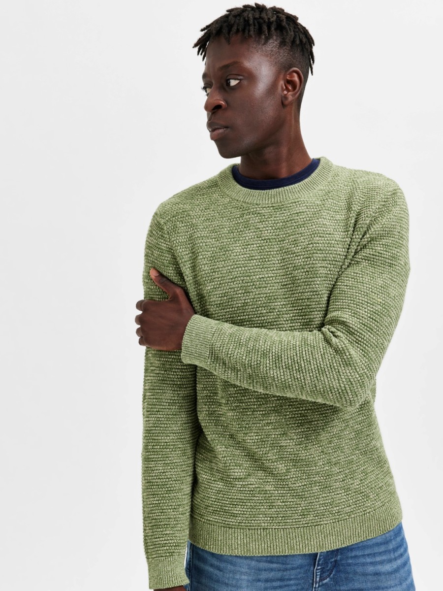 Hombre JACK & JONES | Slhvince Ls Knit Bubble Crew Neck Noos Verde Pelusa